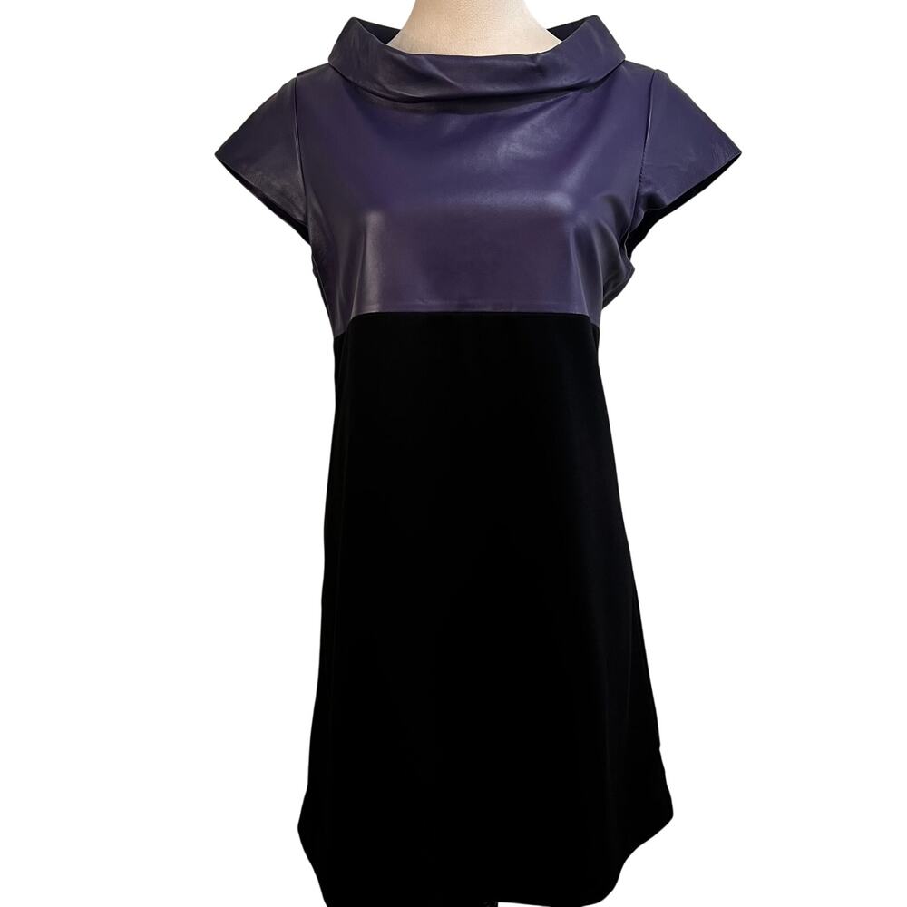 Alice + Olivia Purple Real Leather Colorblock Mini Dress Black Expose Zip ~6/8 M